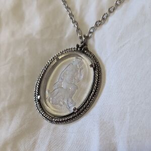 Silver-Tone Glass Cameo Pendant Necklace - Clear & Silver